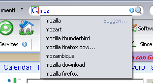 Suggerimenti automatici termini di ricerca in Mozilla Firefox.