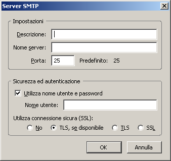 Configurazione server SMTP in Mozilla Thunderbird. 